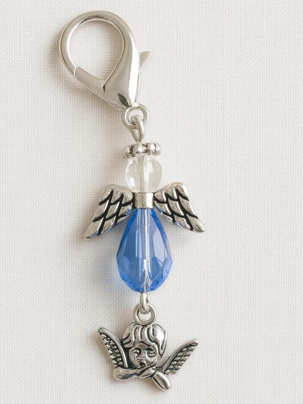 Handmade Angel Clip Charm • Blue Crystal Bead • Bag & Keychain Accessory